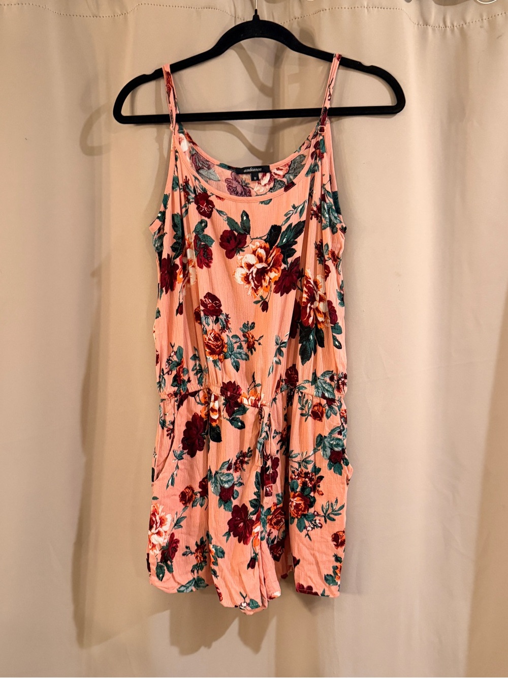 Ambiance Peach Floral Romper with pockets